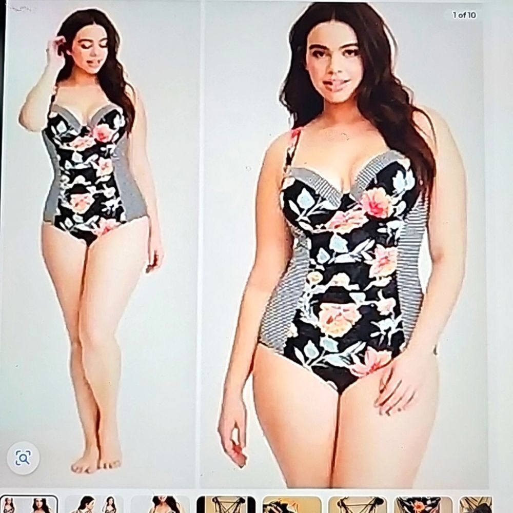Torrid‎ Floral Print Striped Inset One Piece Swim Sz 3